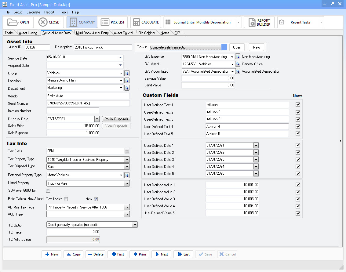 screenshot of Fixed Asset Pro